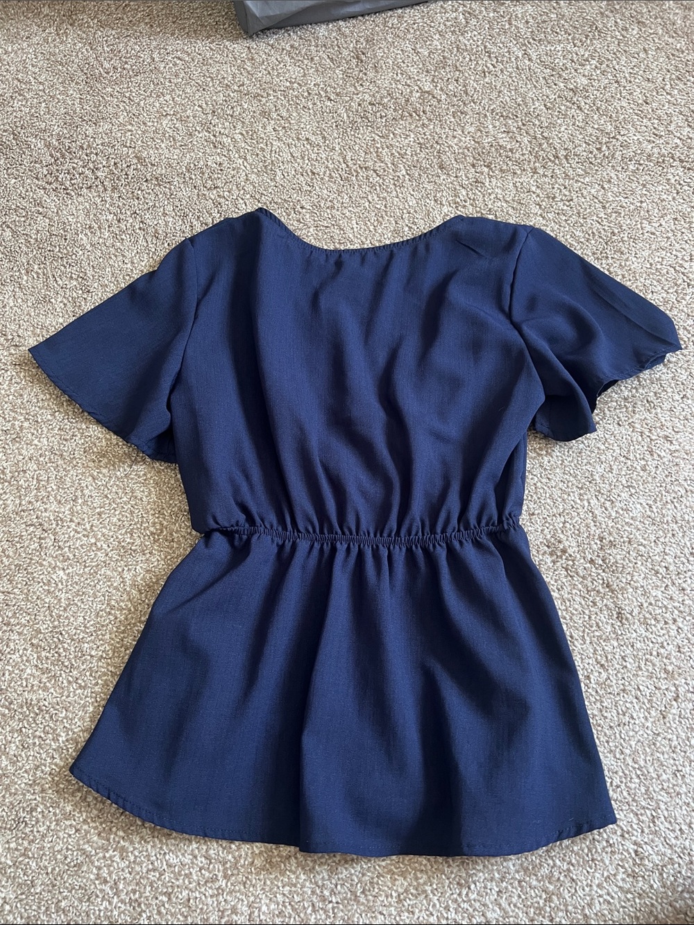 SHEIN Dusty Pink Mock Neck Blouse & Navy Peplum Wrap Top Set - Picture 7 of 7